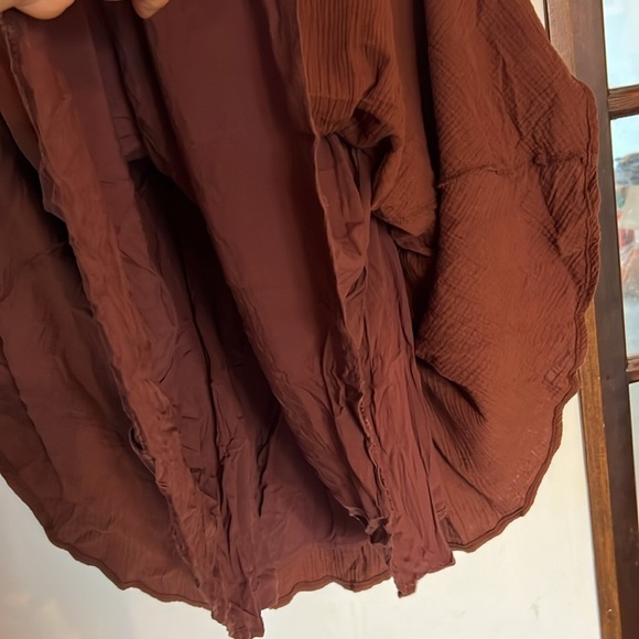 Brown Ruffled Maxi Dress 100% cotton gauze waffle earthy tone - Picture 14 of 15